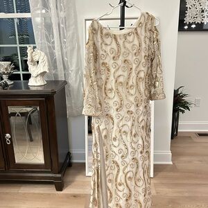 Elegant Gold and Cream Gown Pakistani Slit Modern